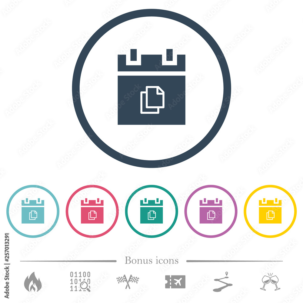 Duplicate schedule item flat color icons in round outlines Duplicate schedule item flat color icons in round outlines
