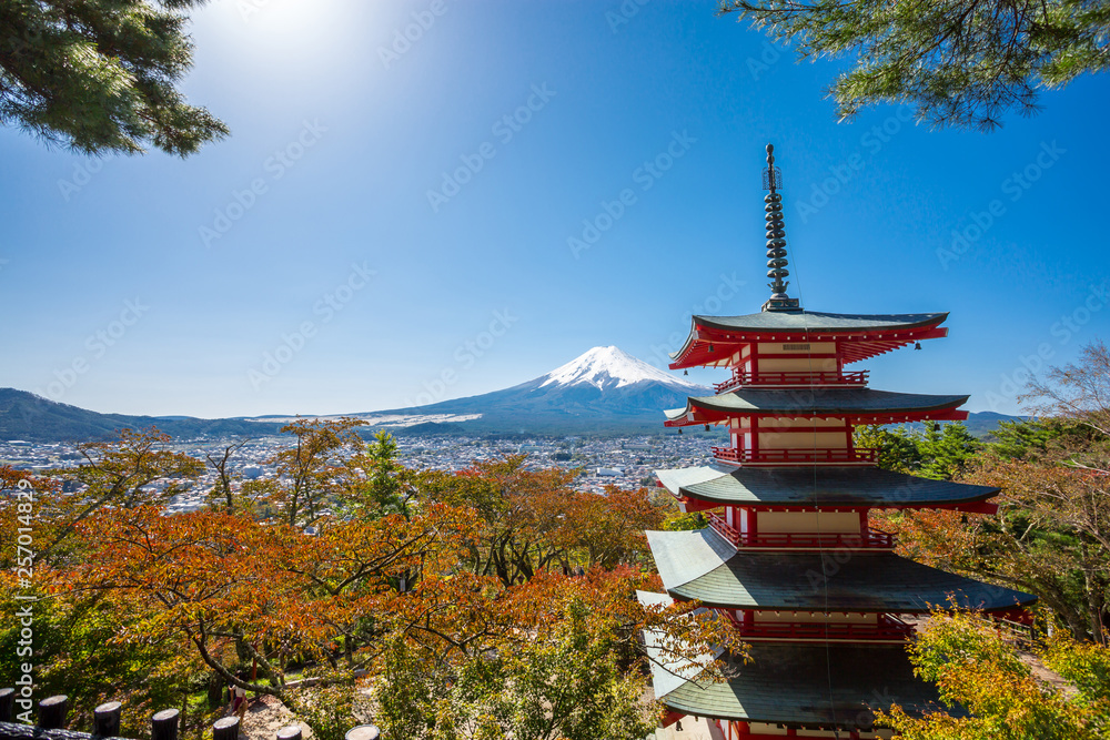 Chureito Pagoda and Mt. Fuji in autumn, Japan Chureito Pagoda and Mt. Fuji in autumn, Japan