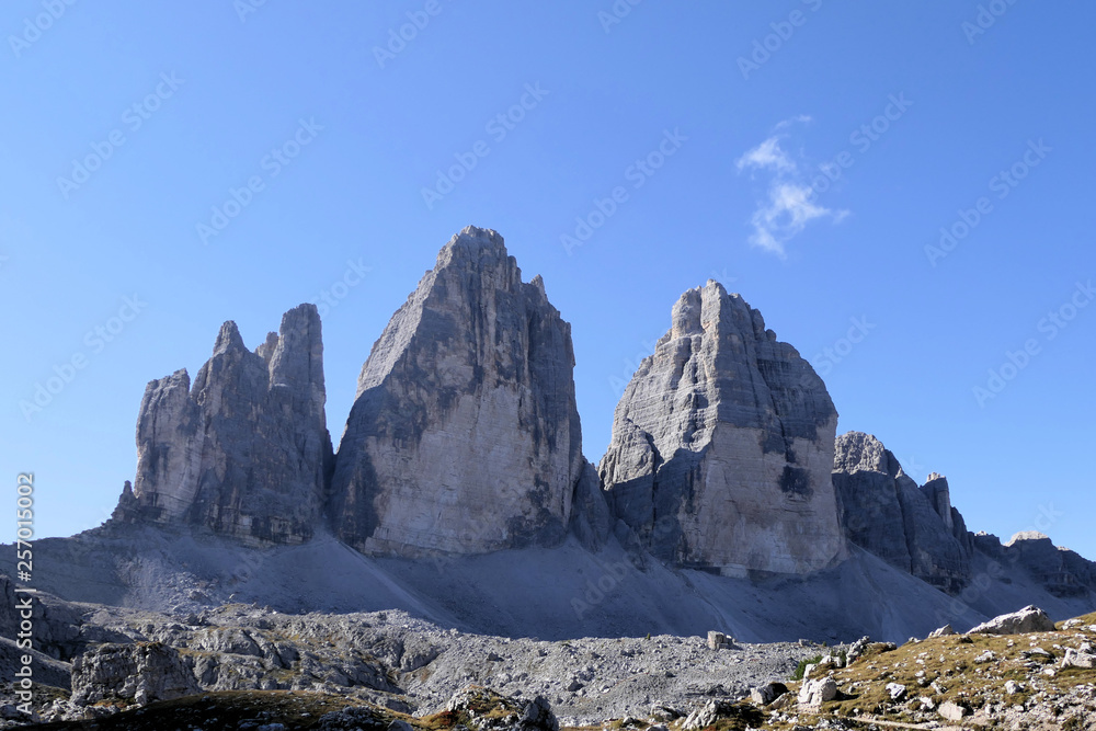 Steadfast - The three pinnacles in the Tyrolean Alps with cloudless skies in summer