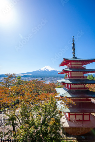 Chureito Pagoda and Mt. Fuji in autumn  Japan