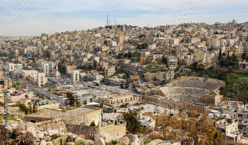 City view of Amman with roman theatre in Jordan