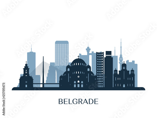 Belgrade skyline, monochrome silhouette. Vector illustration.