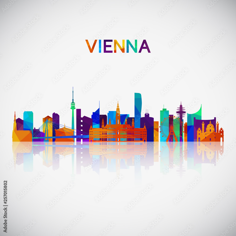 Vienna skyline silhouette in colorful geometric style. Symbol for your design. Vector illustration.