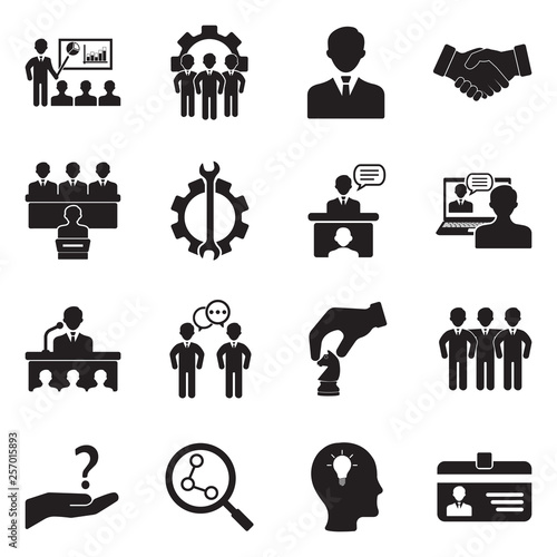 Consulting Icons. Black Flat Design. Vector Illustration.