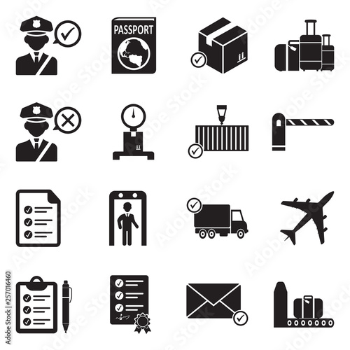Customs Icons. Black Flat Design. Vector Illustration.