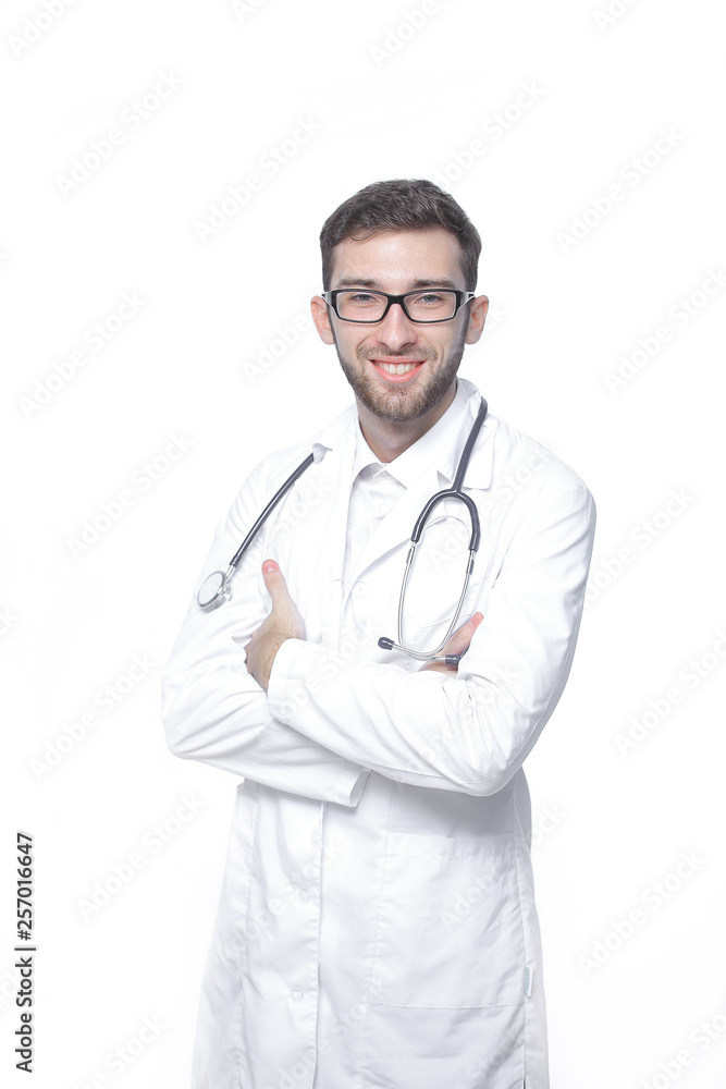 in full growth.portrait of a confident therapist .isolated on white in full growth.portrait of a confident therapist .isolated on white