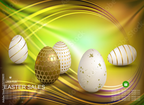Easter yellow composition with a set of eggs with a pattern,