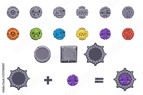 Ancient Mexican mythology symbol isolated, Constructor to create kit different American aztec symbols, mayan culture native totem. Vector icons.