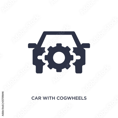 car with cogwheels icon on white background. Simple element illustration from mechanicons concept.