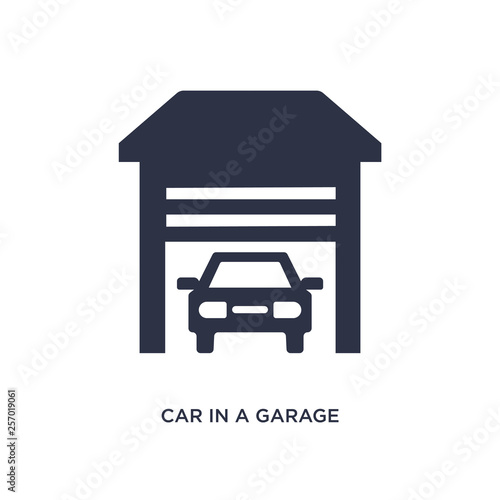 car in a garage icon on white background. Simple element illustration from mechanicons concept.