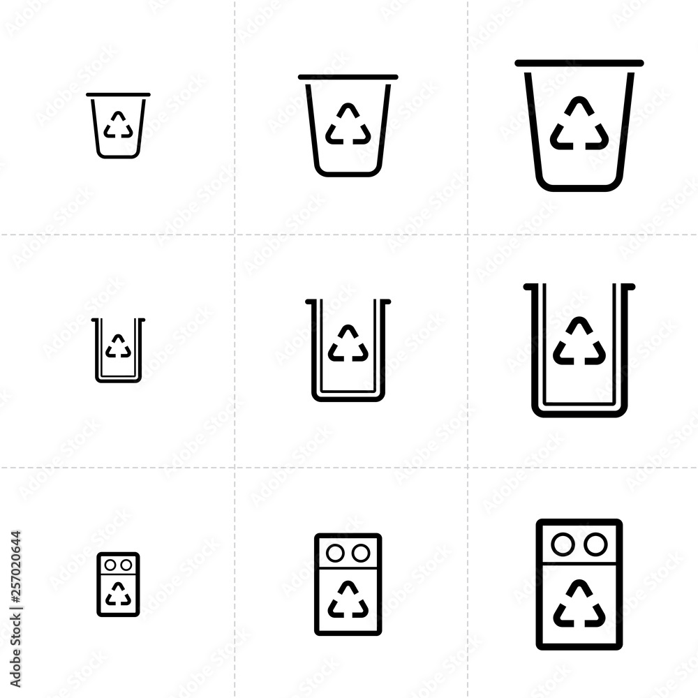 Vector icon set of recycle bin elements isolated on white background. Vector icon set of recycle bin elements isolated on white background.