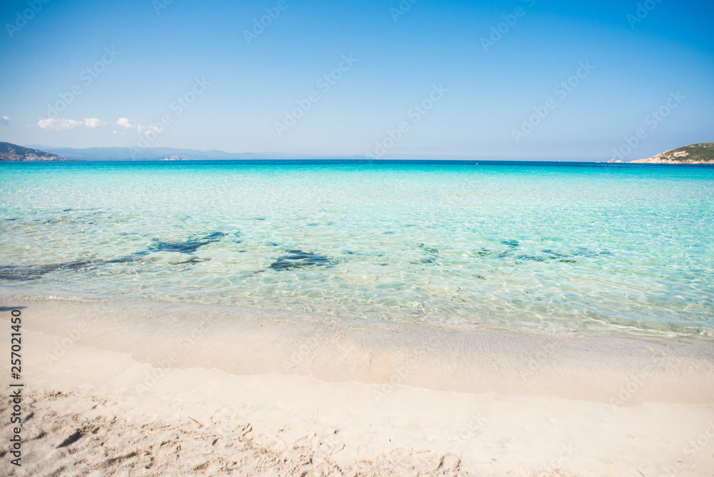 Beach of Rena di Ponente, Sardinia Island, Italy. Blue Sky.