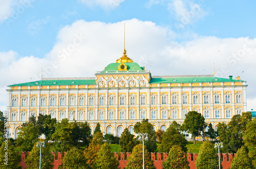 The Grand Kremlin Palace and Kremlin wall in sunny autumn day, Moscow, Russia