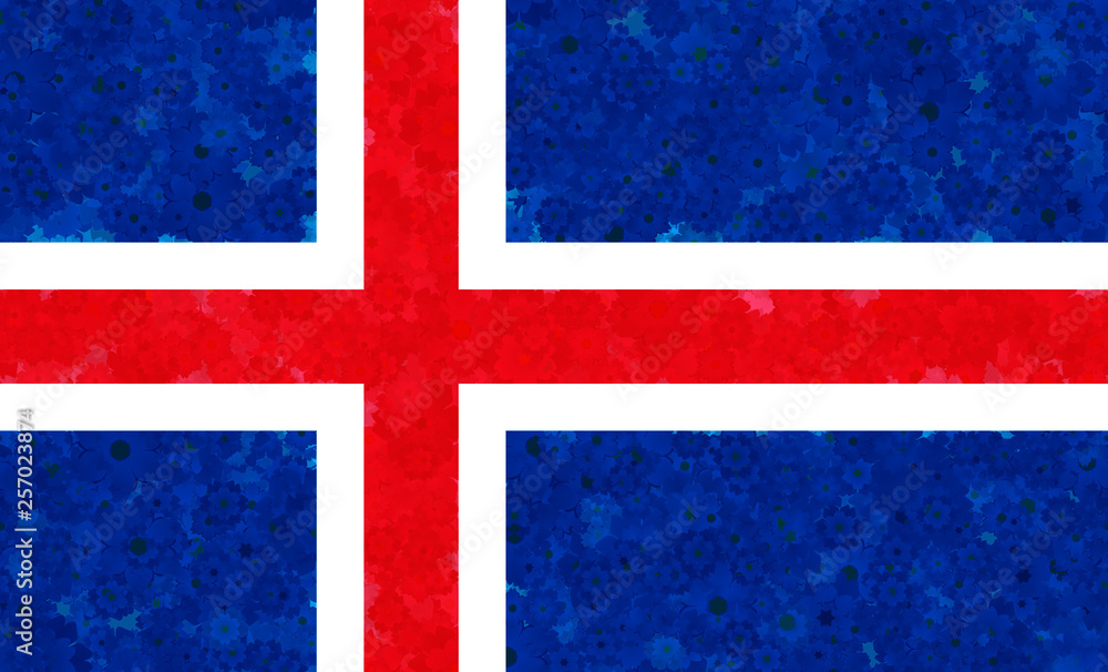 Fototapeta premium Graphic illustration of an Icelandic flag with a flower pattern