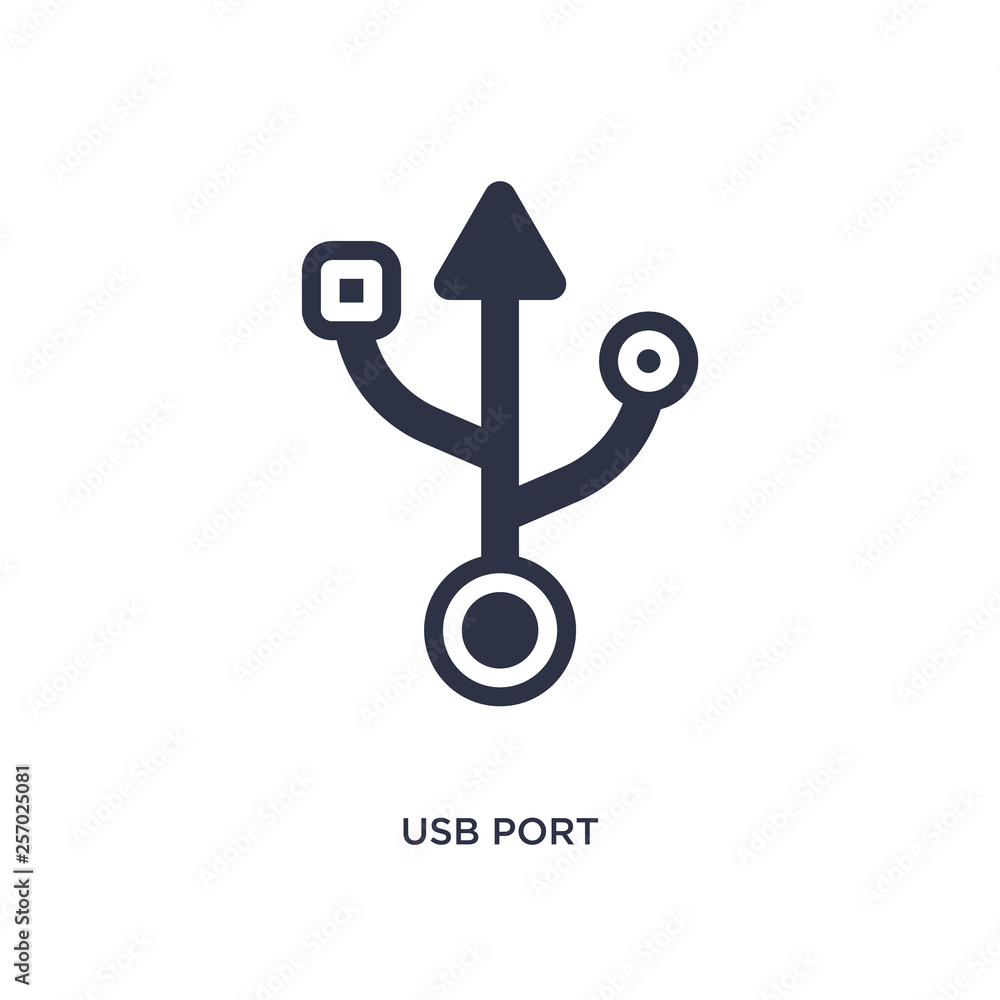 usb port icon on white background. Simple element illustration from user interface concept. usb port icon on white background. Simple element illustration from user interface concept.