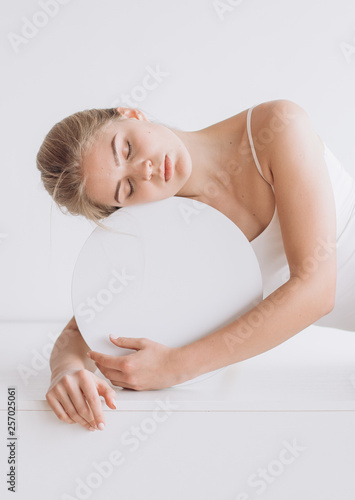 woman health calm sphere circle inscription isolated