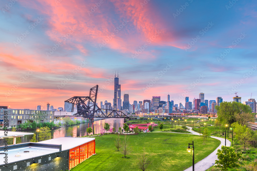 Fototapeta premium Chicago, Illinois, USA park and downtown skyline