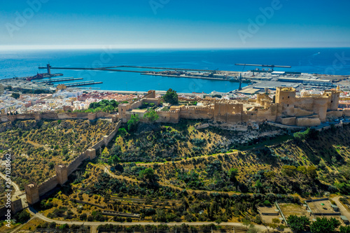 Almeria medieval castle panorama with blue sky from the air in Andalusia Spain former Arab stronghold © tamas