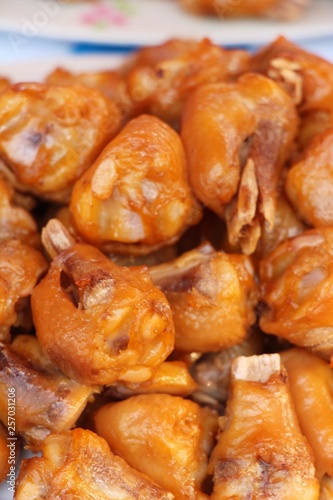 Boiled chicken with fish sauce in market