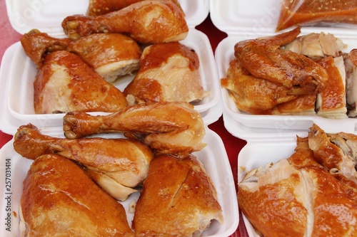 Boiled chicken with fish sauce in market