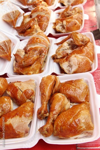 Boiled chicken with fish sauce in market