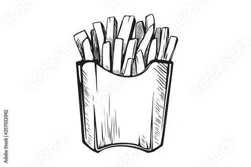 Hand drawn french fries. Fast food, junk food icon.