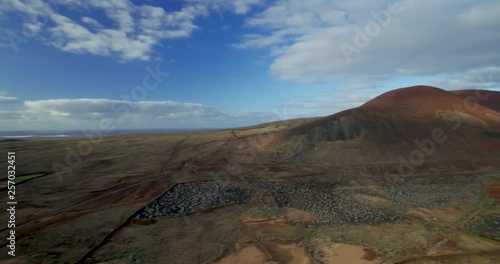 Aereal paning view of volcanic mountain in majanicho fueteventura