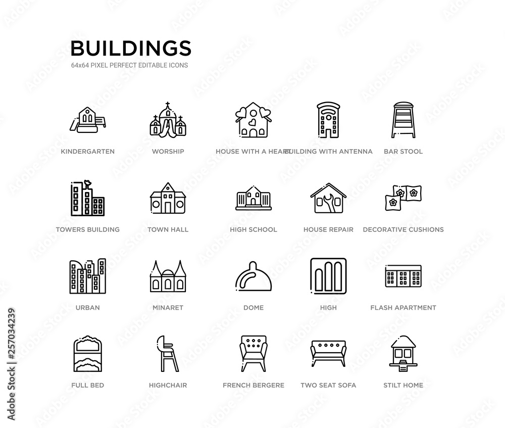 set of 20 line icons such as dome, minaret, urban, house repair, high ...