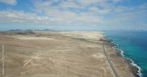 Aerial drone shot of Corralejo beach in Fuerteventura