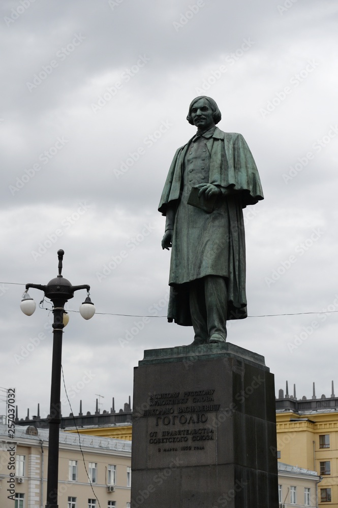 Monument to Russian writer Nikolai Gogol on Gogol Boulevard in Moscow