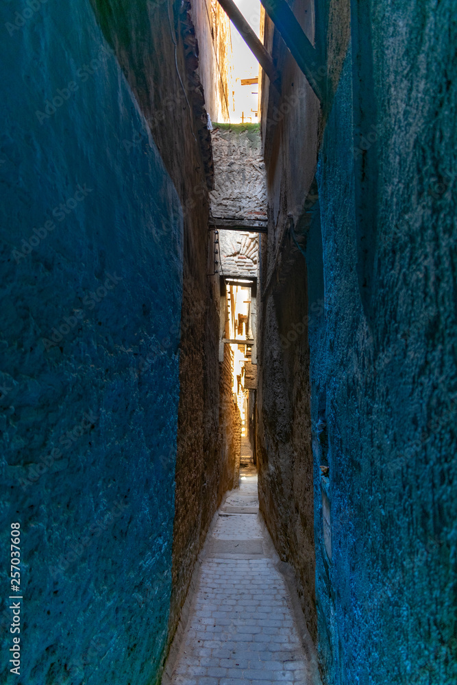Tight and Narrow Street in the Medina of Fez Morocco