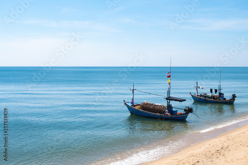 boats on the beach, sea, summer, fresh sky Used to make travel text websites © Waraphot