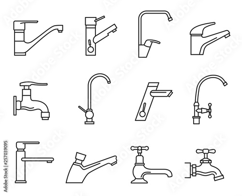 Faucet icon set, water tap for sink