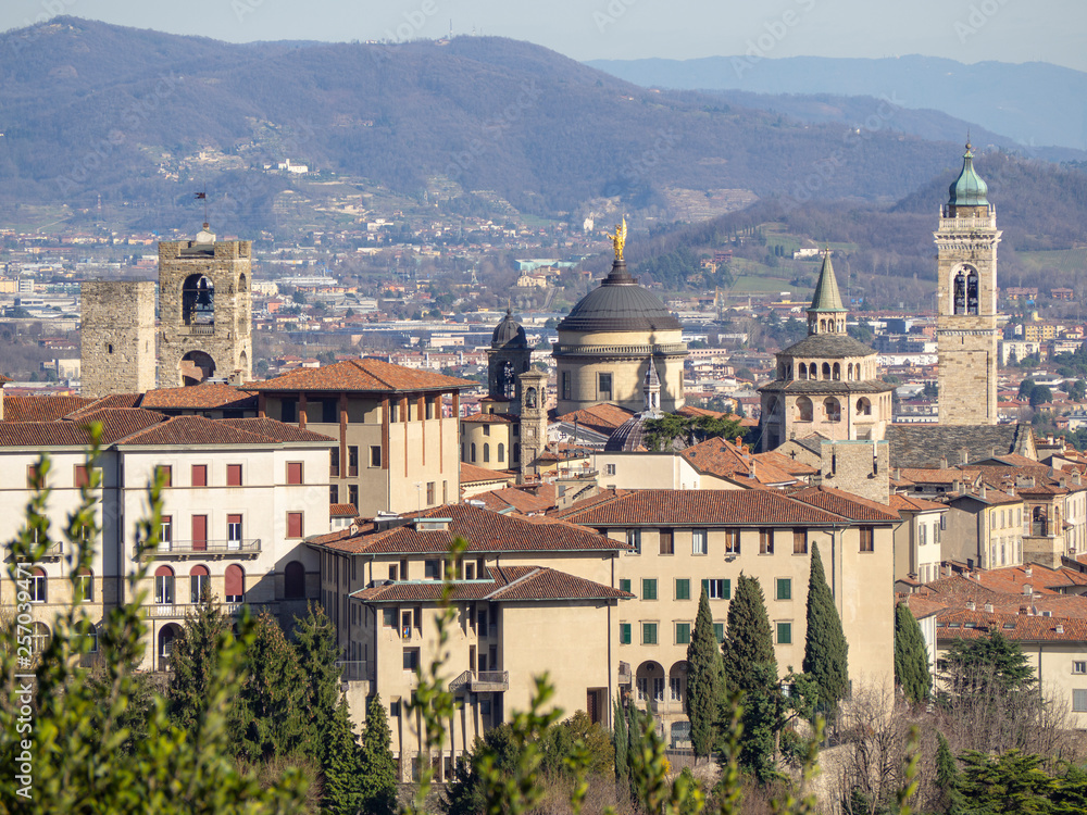 Bergamo. One of the beautiful city in Italy. Lombardia. Landscape at the old town from the surrounding hills