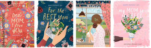 Happy mother's day! Vector illustrations for a cute cover, poster, banner or card for the holiday moms