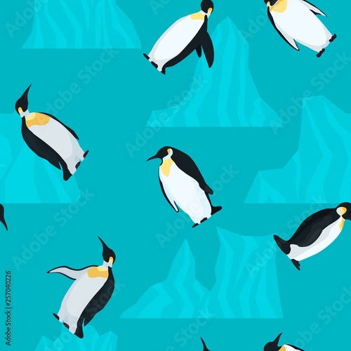 penguins seamless pattern on turquoise background