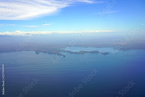 Aerial view of the Golfo del Papagayo with the Peninsula Papagayo near Liberia, Guanacaste, Costa Rica, during the dry season © eqroy