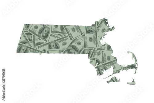 Massachusetts State Map and Money Concept, Hundred Dollar Bills photo