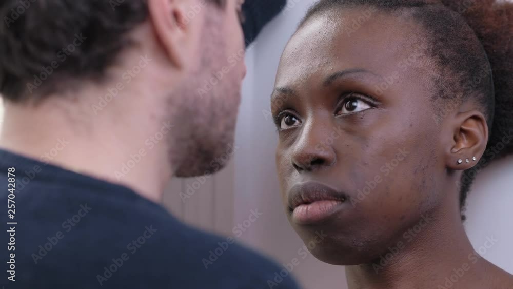 Sensual Kiss Between Black American Woman And White Man Interracial 