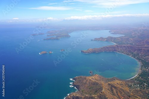 Aerial view of the Golfo del Papagayo with the Peninsula Papagayo near Liberia, Guanacaste, Costa Rica, during the dry season