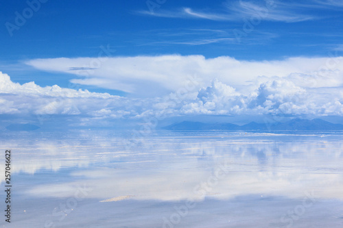 Uyuni salt lake in Bolivia. Specular reflection. photo