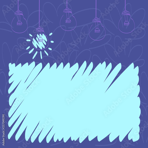 Set of Transparent Bulbs Hanging with Filament and One is in Lighted Icon Design business concept Empty copy text for Web banners promotional material mock up template.