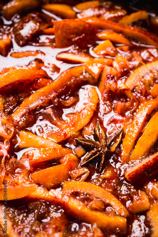 Making jam with red oranges. Selective focus. Shallow depth of field. Making jam with red oranges. Selective focus. Shallow depth of field.