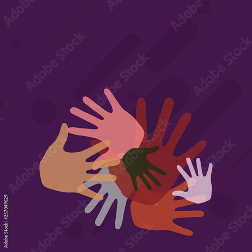 Color Hand Marks of Different Sizes Overlapping for Teamwork and Creativity Design business concept Empty copy text for Web banners promotional material mock up template