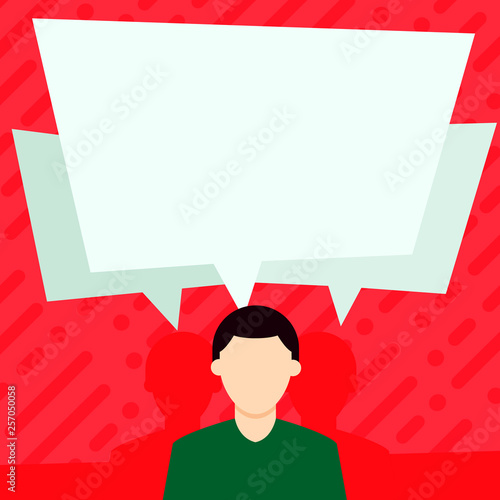 Faceless Man has Two Shadows Each has Their Own Speech Bubble Overlapping Copy Space design Empty template text for Ad, promotion, poster, flyer, web banner, article