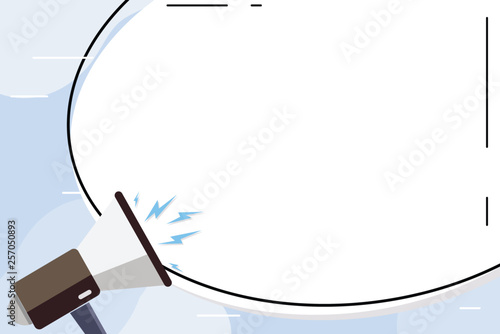 Blank White Huge Oval Shape Sticker and Megaphone Shouting with Volume Icon Design business concept Empty copy text for Web banners promotional material mock up template.