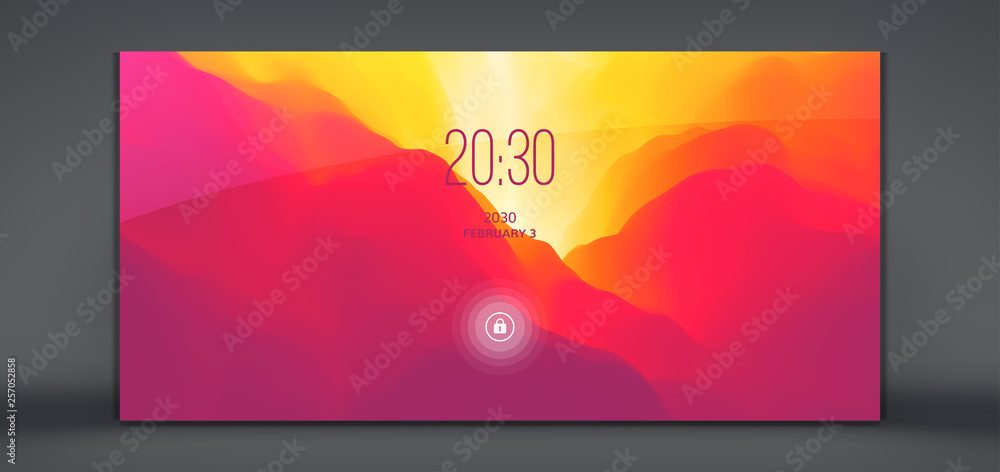 Modern lock screen for mobile apps. Abstract background with trendy gradients. Can be used for advertising, marketing, presentation. Vector illustration.