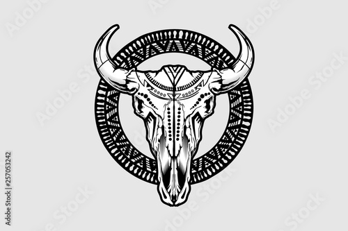 buffalo skull with triball tattoo vector