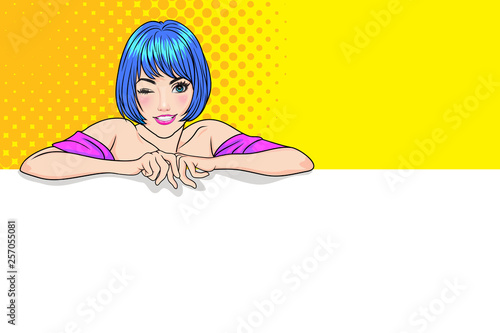 cute woman showing empty banner