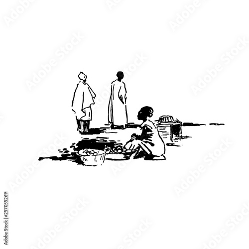 Vector illustration of  Native black skinned ethnical people of Africa tribes and .